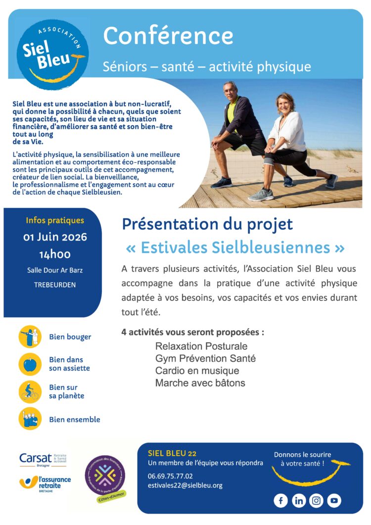 affiche présentant la conférence Siel Bleu à destination des séniors pour leur proposer des activités adaptées.